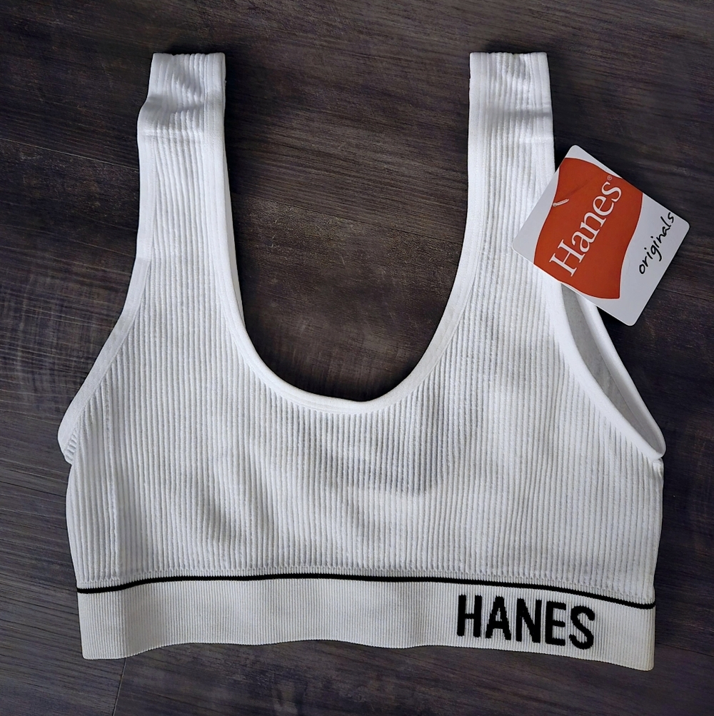 NWT Hanes Originals Women's Seamless Ribbed Scoop Crop Bralette